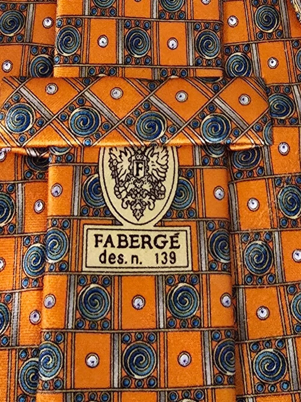 Faberge Handmade in USA 100% Silk Necktie - des.n. 139 - Orange Blue Geo